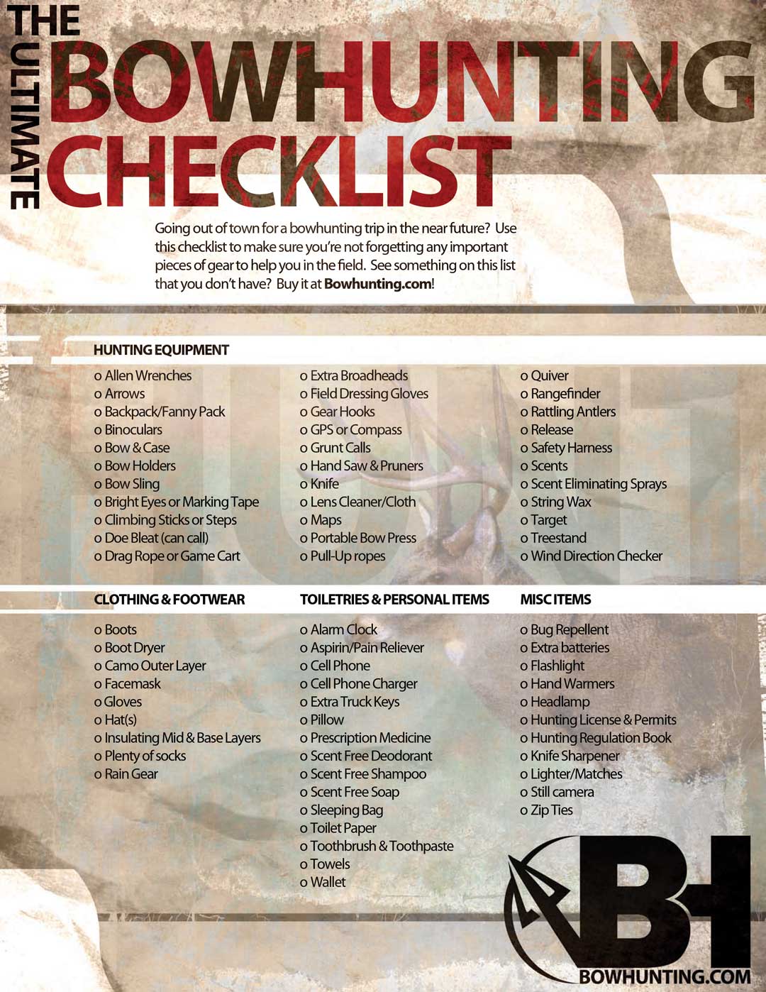 Hunting packing list on sale