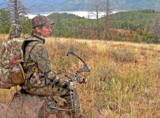 Leah Durkin takes a breather while bowhunting elk in Idaho in September 2008.