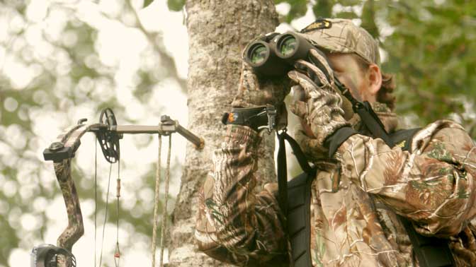 Glassing from a treestand not only can help you spot a buck it keeps you engaged in the hunt which could help keep you in the stand longer.
