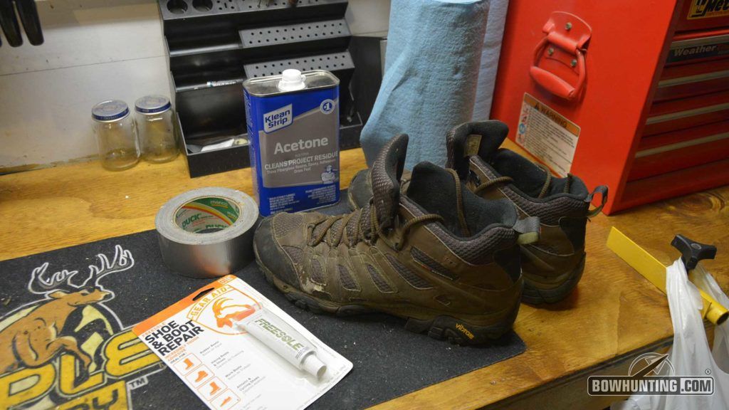 Pictured here is everything I needed to get the job done.  While the instructions called for alcohol to clean the boot before repair I used Acetone because it’s all I had handy in the garage.  For what it’s worth it seems to have worked just fine.