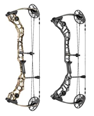 The Mathews Avail (left) is a compact bow that delivers speeds up to 320 fps. The new Stoke (right) is one of the most advanced youth bows ever built. Bow bows feature Mathews' Crosscentric cam and AVS technology. (click for larger image)