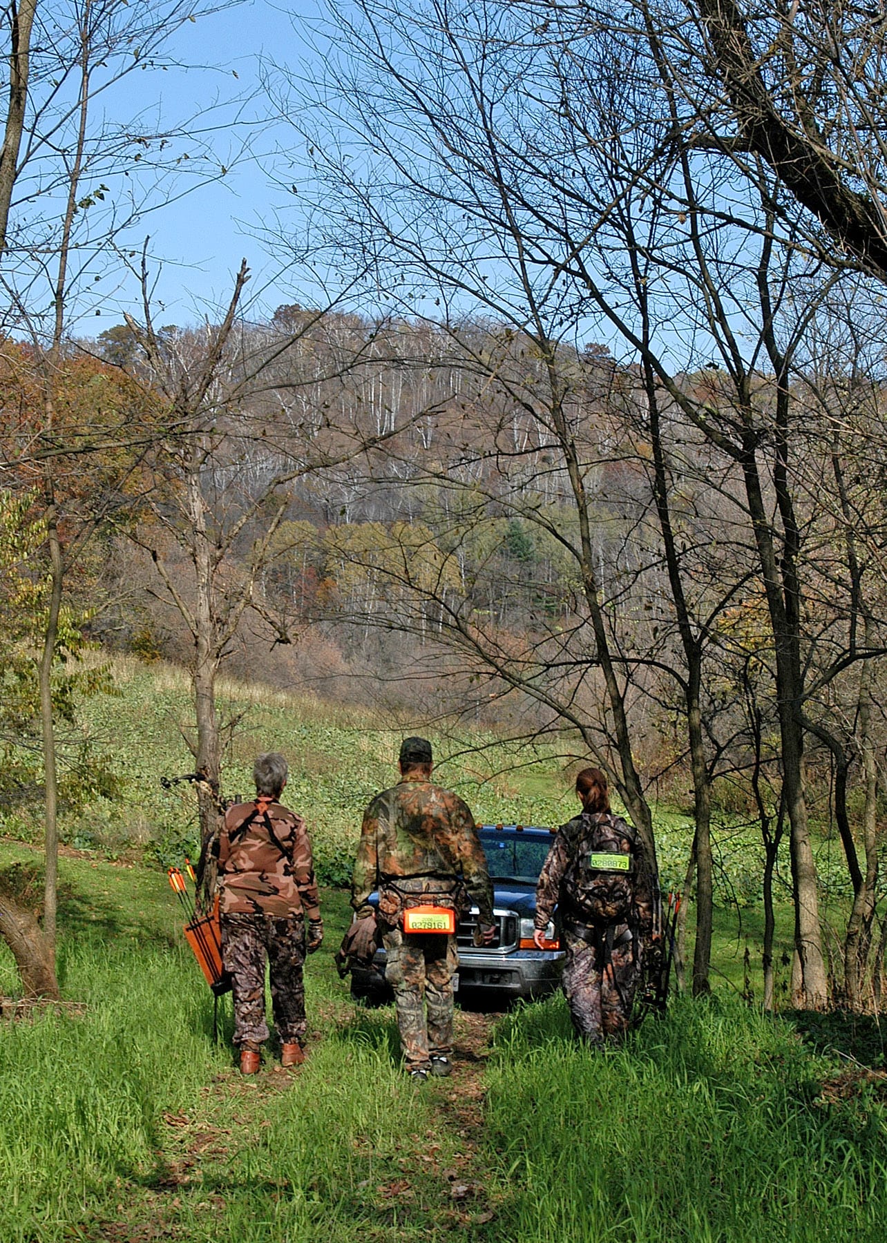 hunters walking back to truck