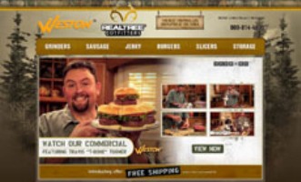 website homepage with dude and food
